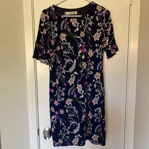 CHETTA B | Navy Floral Boatneck Dress